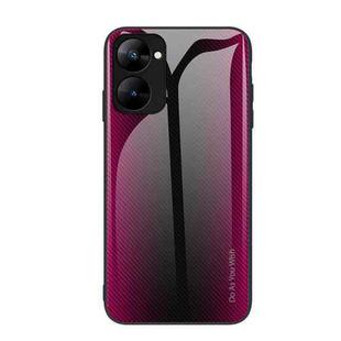 For Realme V30 Texture Gradient Glass TPU Phone Case(Rose Red)