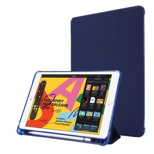 For iPad 10.2 2021 / 2020 / 2019 Airbag Horizontal Flip Leather Case with Three-fold Holder & Pen Holder(Dark Blue)