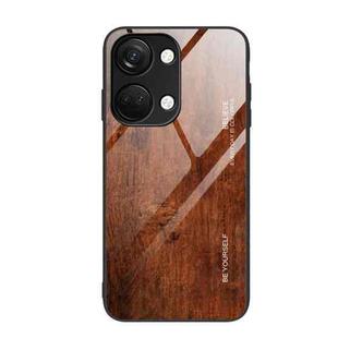 For OnePlus Ace 2V Wood Grain Glass Phone Case(Dark Brown)