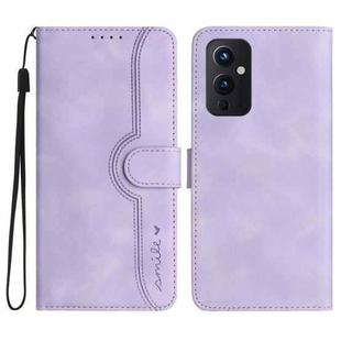 For OnePlus 9 Heart Pattern Skin Feel Leather Phone Case(Purple)
