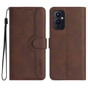 For OnePlus 9 Heart Pattern Skin Feel Leather Phone Case(Brown)