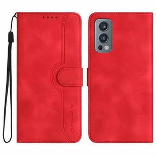 For OnePlus Nord 2 5G Heart Pattern Skin Feel Leather Phone Case(Red)