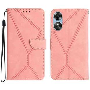 For OPPO A17 / A17K Stitching Embossed Leather Phone Case(Pink)