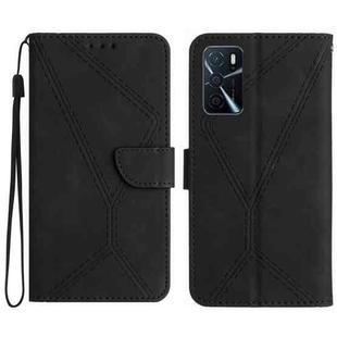 For OPPO A54 4G / A16 Stitching Embossed Leather Phone Case(Black)
