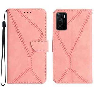 For OPPO A55s JP Stitching Embossed Leather Phone Case(Pink)