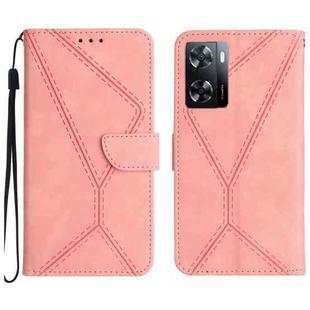 For OPPO A57 4G / A77 4G Stitching Embossed Leather Phone Case(Pink)