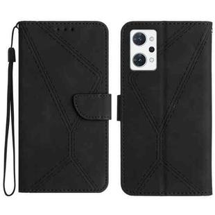 For OPPO Reno7 A JP Stitching Embossed Leather Phone Case(Black)