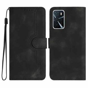 For OPPO A16 4G/A55 5G/A53s 5G Heart Pattern Skin Feel Leather Phone Case(Black)