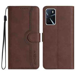 For OPPO A16 4G/A55 5G/A53s 5G Heart Pattern Skin Feel Leather Phone Case(Brown)