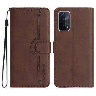 For OPPO A74 5G/A93 5G/A54 5G Heart Pattern Skin Feel Leather Phone Case(Brown)