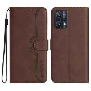 For Realme 9 Pro+ Heart Pattern Skin Feel Leather Phone Case(Brown)