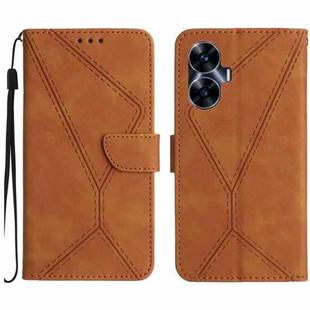For Realme C55 Stitching Embossed Leather Phone Case(Brown)