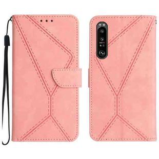 For Sony Xperia 5 IV Stitching Embossed Leather Phone Case(Pink)