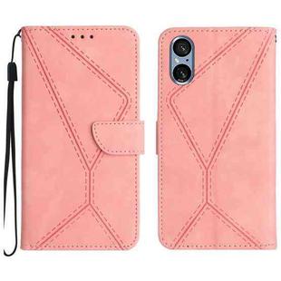 For Sony Xperia 5 V Stitching Embossed Leather Phone Case(Pink)