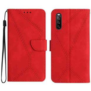 For Sony Xperia 10 III Stitching Embossed Leather Phone Case(Red)