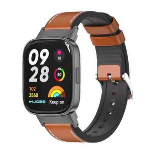 For Redmi Watch 3 Mijobs TPU Leather Watch Band(Brown Black)