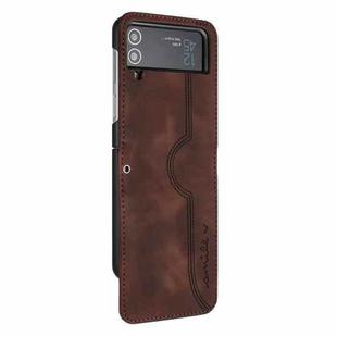 For Samsung Galaxy Z Flip3 5G Heart Pattern Skin Feel Leather Phone Case(Brown)