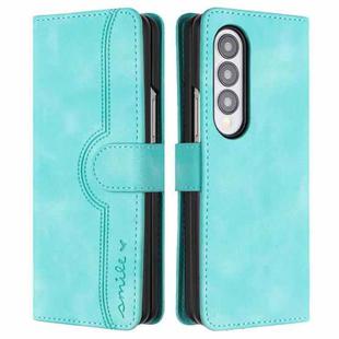 For Samsung Galaxy Z Fold3 5G Heart Pattern Skin Feel Leather Phone Case(Light Blue)