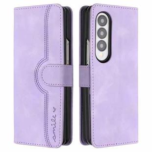 For Samsung Galaxy Z Fold4 5G Heart Pattern Skin Feel Leather Phone Case(Purple)