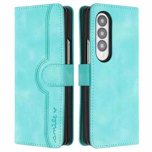 For Samsung Galaxy Z Fold4 5G Heart Pattern Skin Feel Leather Phone Case(Light Blue)