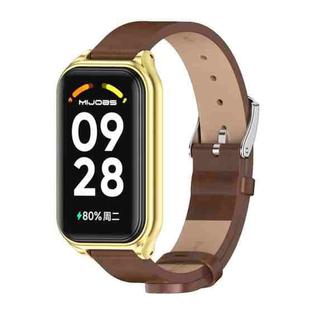 For Redmi Band 2 Mijobs Metal Shell Microfiber PU Leather Watch Band(Brown Gold)