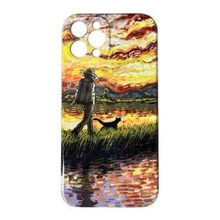 For iPhone 14 Oil Painting Pattern Glossy PC Phone Case(Sunset)