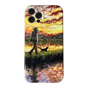 For iPhone 15 Pro Max Oil Painting Pattern Glossy PC Phone Case(Sunset)