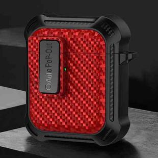For AirPods 2 / 1 Alpha Carbon Fiber Wireless Bluetooth Earphone Protective Case(Red)