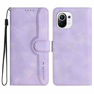 For Xiaomi Mi 11 Heart Pattern Skin Feel Leather Phone Case(Purple)