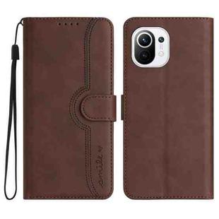 For Xiaomi Mi 11 Heart Pattern Skin Feel Leather Phone Case(Brown)