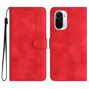 For Xiaomi Poco F3 Heart Pattern Skin Feel Leather Phone Case(Red)