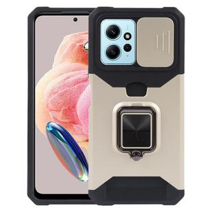 For Redmi Note 12 4G Camera Shield Card Slot PC+TPU Phone Case(Gold)