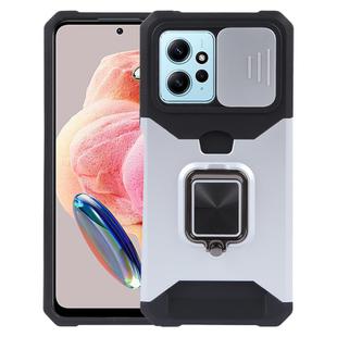 For Redmi Note 12 4G Camera Shield Card Slot PC+TPU Phone Case(Silver)
