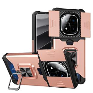 For Redmi Note 14 Pro 5G / 14 Pro+ 5G  Camera Shield Card Slot PC+TPU Phone Case(Rose Gold)