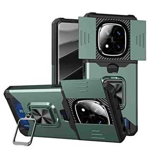 For Redmi Note 14 Pro 5G / 14 Pro+ 5G  Camera Shield Card Slot PC+TPU Phone Case(Dark Green)
