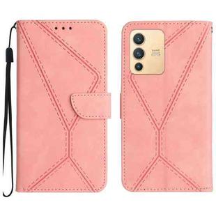 For vivo V23 5G Stitching Embossed Leather Phone Case(Pink)