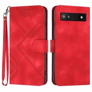 For Google Pixel 6a Line Pattern Skin Feel Leather Phone Case(Red)