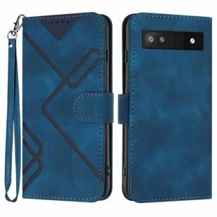 For Google Pixel 6a Line Pattern Skin Feel Leather Phone Case(Royal Blue)