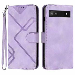 For Google Pixel 6a Line Pattern Skin Feel Leather Phone Case(Light Purple)
