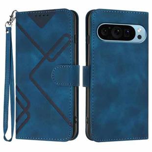 For Google Pixel 9 Pro Line Pattern Skin Feel Leather Phone Case(Royal Blue)