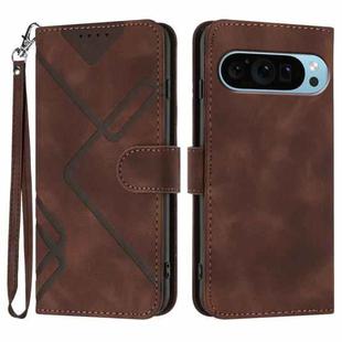 For Google Pixel 9 Pro Line Pattern Skin Feel Leather Phone Case(Coffee)