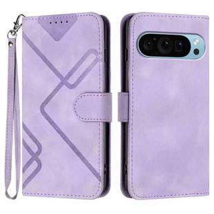 For Google Pixel 9 Pro Line Pattern Skin Feel Leather Phone Case(Light Purple)