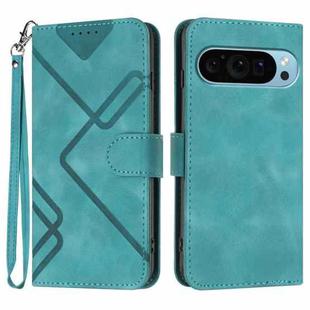 For Google Pixel 9 Pro Line Pattern Skin Feel Leather Phone Case(Light Blue)