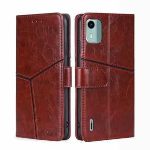 For Nokia C12 Geometric Stitching Leather Phone Case(Dark Brown)