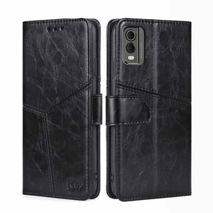 For Nokia C32 Geometric Stitching Leather Phone Case(Black)