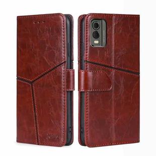 For Nokia C32 Geometric Stitching Leather Phone Case(Dark Brown)