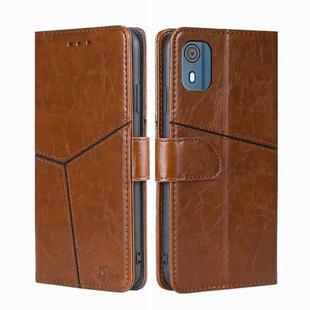 For Nokia C02 TA-1522 Geometric Stitching Leather Phone Case(Light Brown)