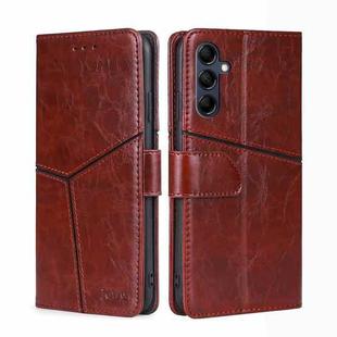 For Samsung Galaxy M14 5G Geometric Stitching Leather Phone Case(Dark Brown)
