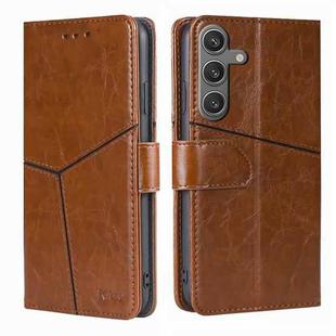 For Samsung Galaxy S24 5G Geometric Stitching Leather Phone Case(Light Brown)