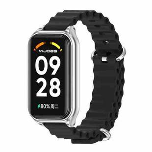For Redmi Band 2 Mijobs Metal Shell Ocean Silicone Watch Band(Black Silver)